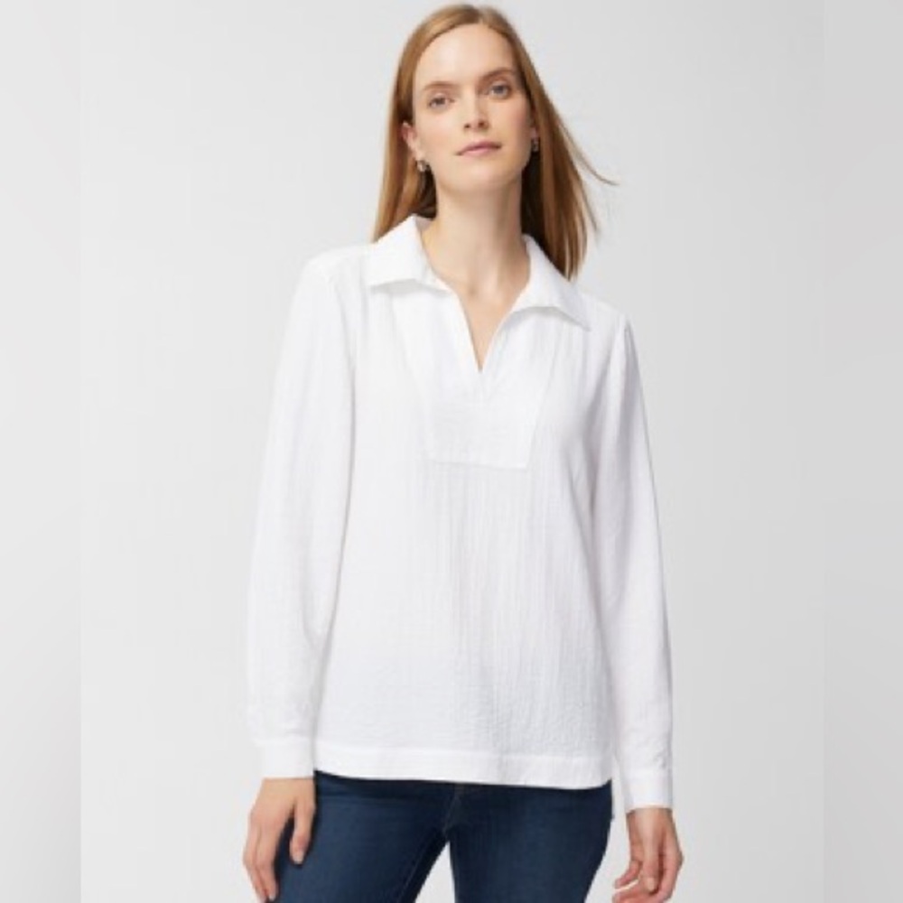 Chico’s size 3(16/18 XL) White Half-Placket Bib Side-Button Tunic-